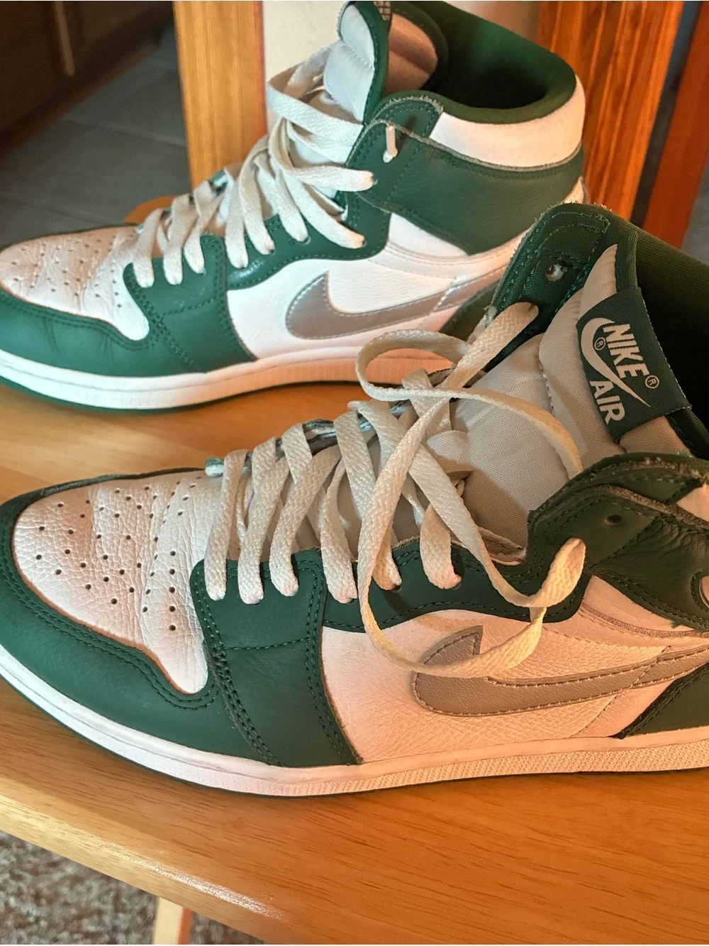 Nike Air Jordan 1 High Top Sneakers - Green, White & Silver